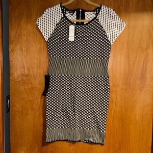 Bebe Black & White Geo Print Sweater Dress
